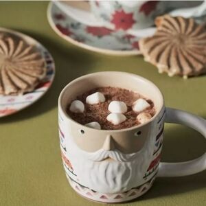 New!! 2 pack! Anthropologie Santa Christmas Mugs